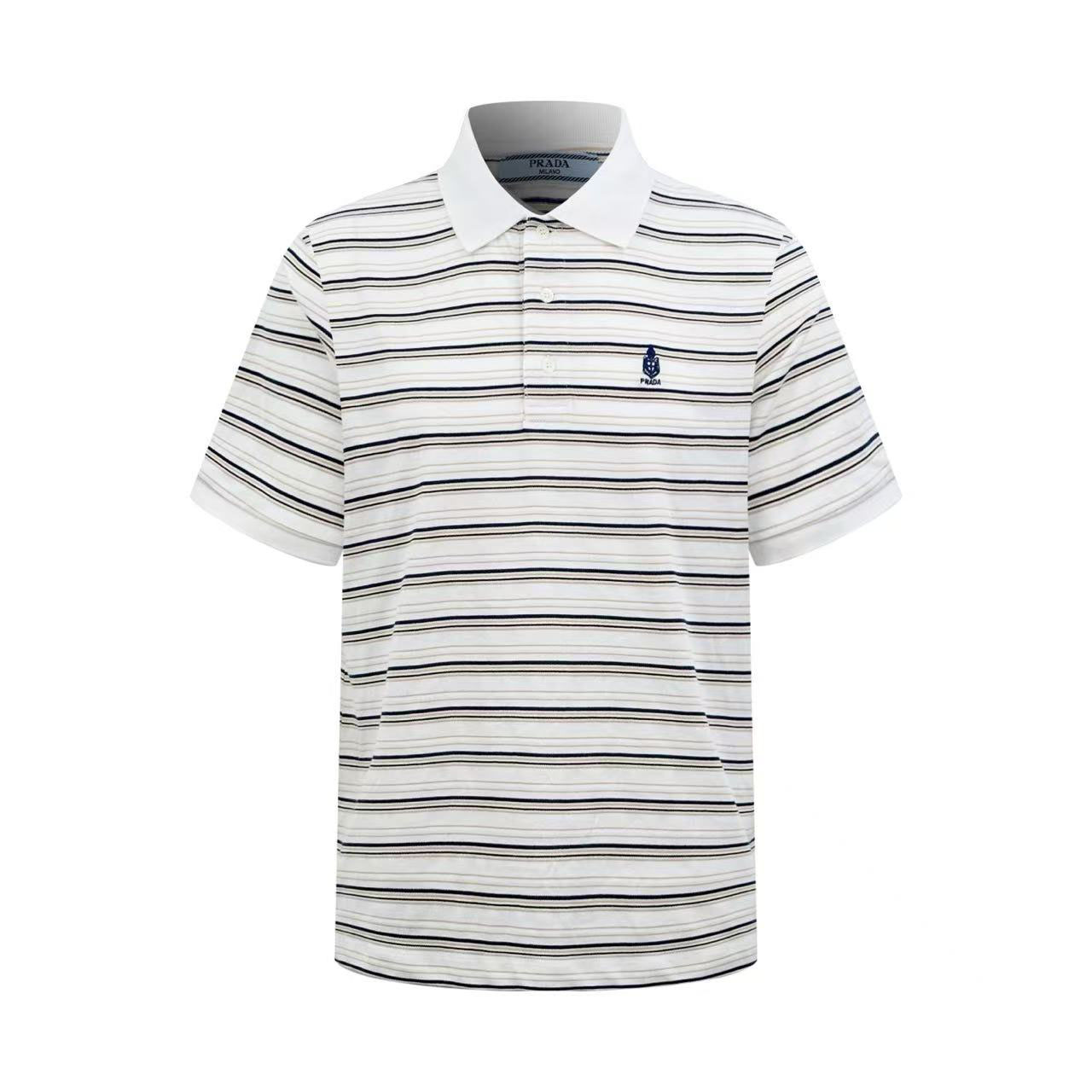 Prada Striped Piqué Polo Shirt - DesignerGu