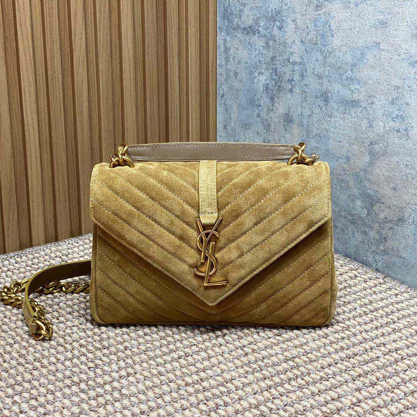 Saint Laurent College Medium In Quilted Suede - DesignerGu