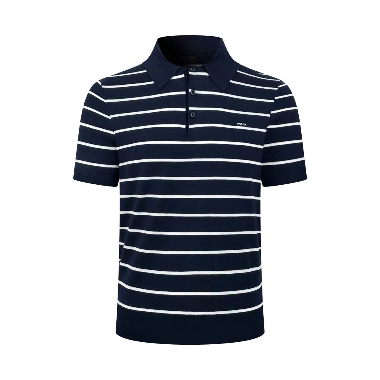 Prada Short-Sleeved Striped Cotton Polo Shirt - DesignerGu