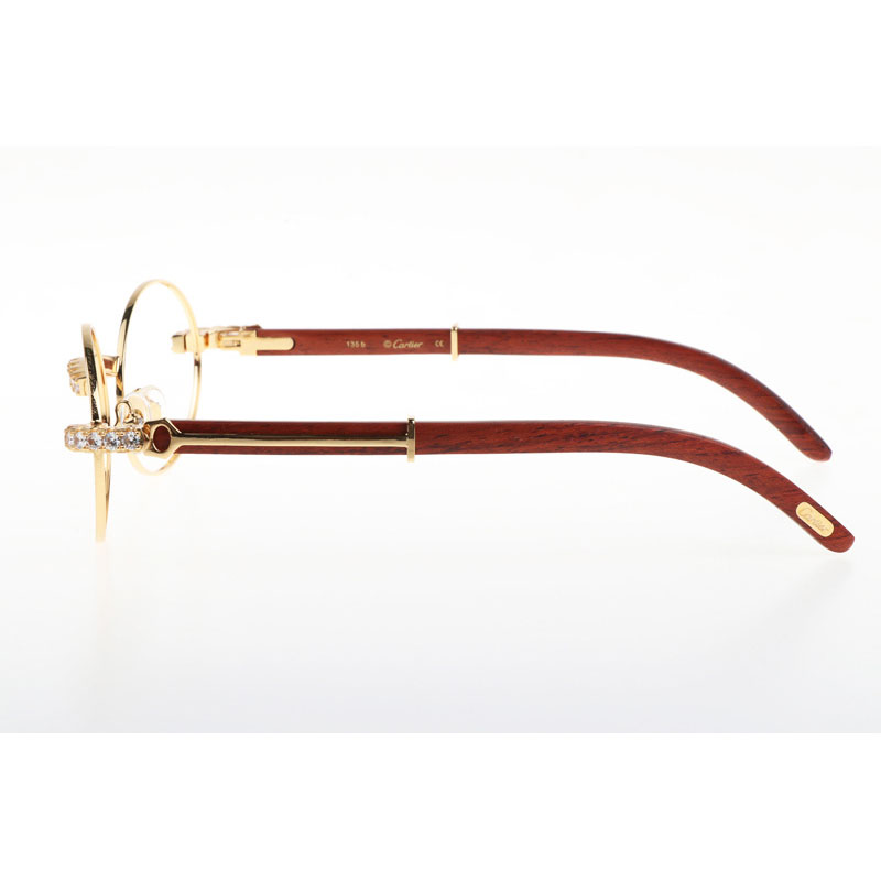 Cartier CT 7550178 New Diamond Wood Eyeglasses In Gold - DesignerGu