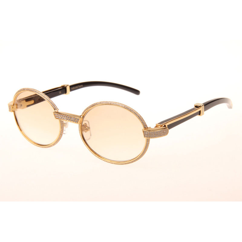 Cartier CT 7550178 Full Diamond Black Buffalo Sunglasses In Gold Brown - DesignerGu
