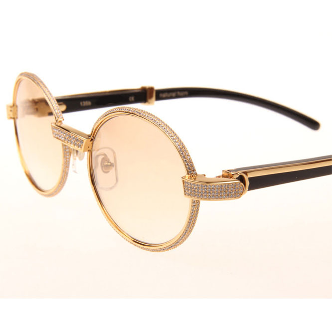 Cartier CT 7550178 Full Diamond Black Buffalo Sunglasses In Gold Brown - DesignerGu