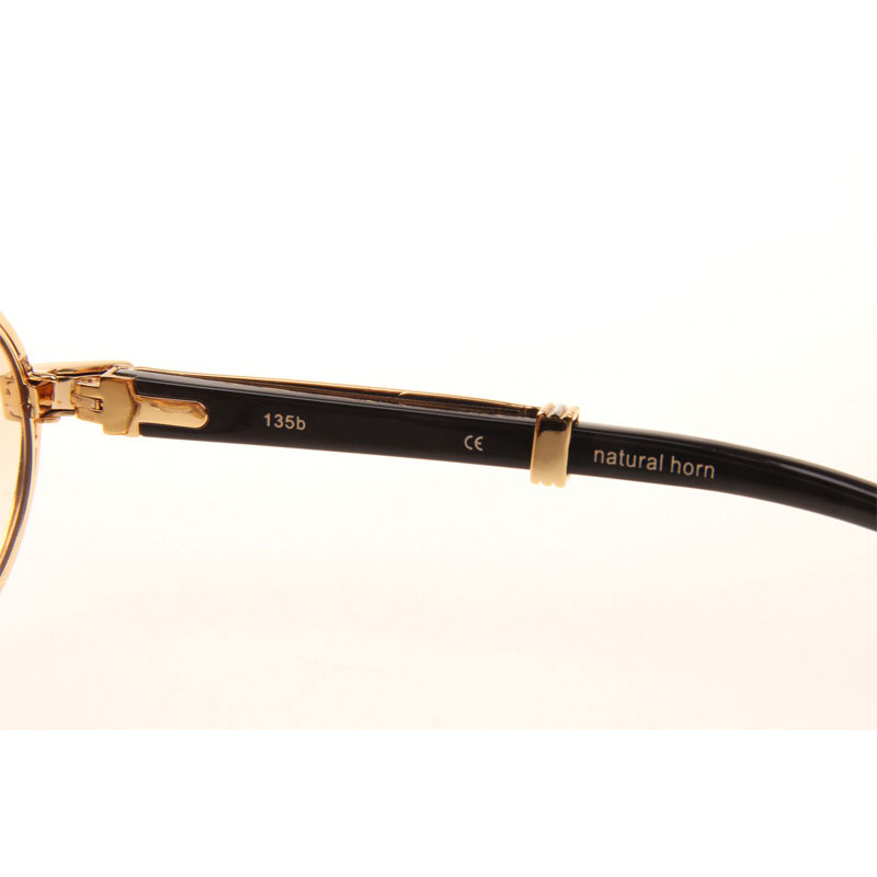 Cartier CT 7550178 Full Diamond Black Buffalo Sunglasses In Gold Brown - DesignerGu