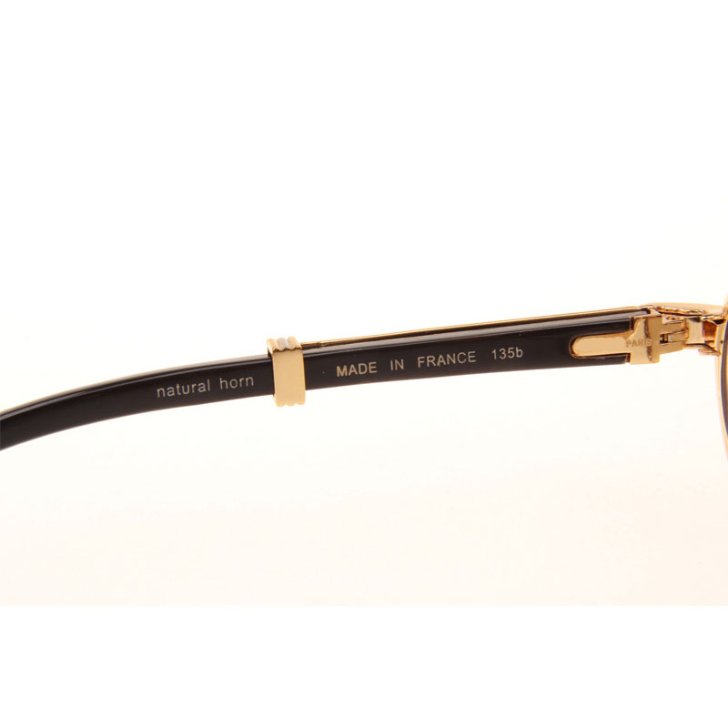 Cartier CT 7550178 Full Diamond Black Buffalo Sunglasses In Gold Brown - DesignerGu