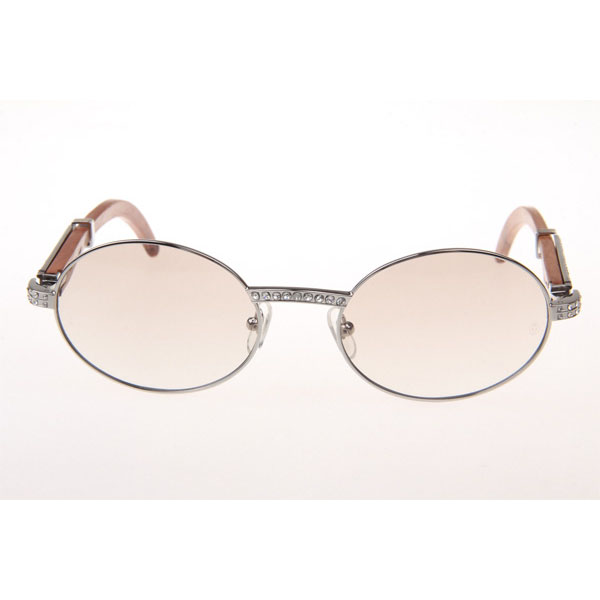 Cartier CT 7550178 Diamond Wood Sunglasses In Silver Gradient Brown - DesignerGu