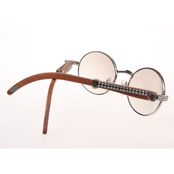 Cartier CT 7550178 Diamond Wood Sunglasses In Silver Gradient Brown - DesignerGu