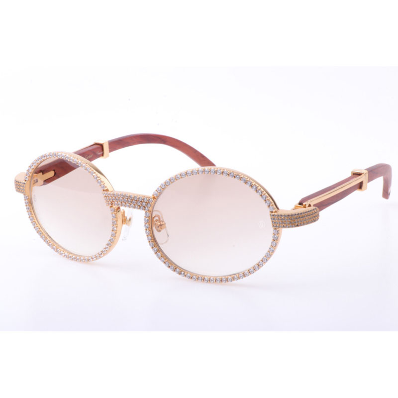 Cartier CT 7550178 New Full Diamond Wood Sunglasses In Gold Brown - DesignerGu