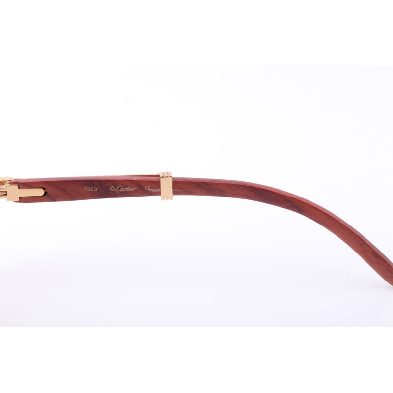 Cartier CT 7550178 New Full Diamond Wood Sunglasses In Gold Brown - DesignerGu