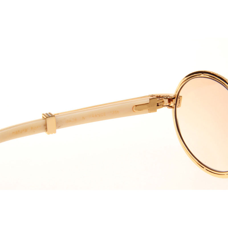 Cartier CT 7550178 Full Diamond White Buffalo Sunglasses In Gold Brown - DesignerGu