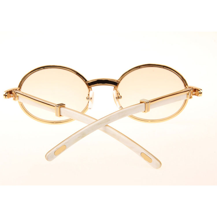 Cartier CT 7550178 Full Diamond White Buffalo Sunglasses In Gold Brown - DesignerGu