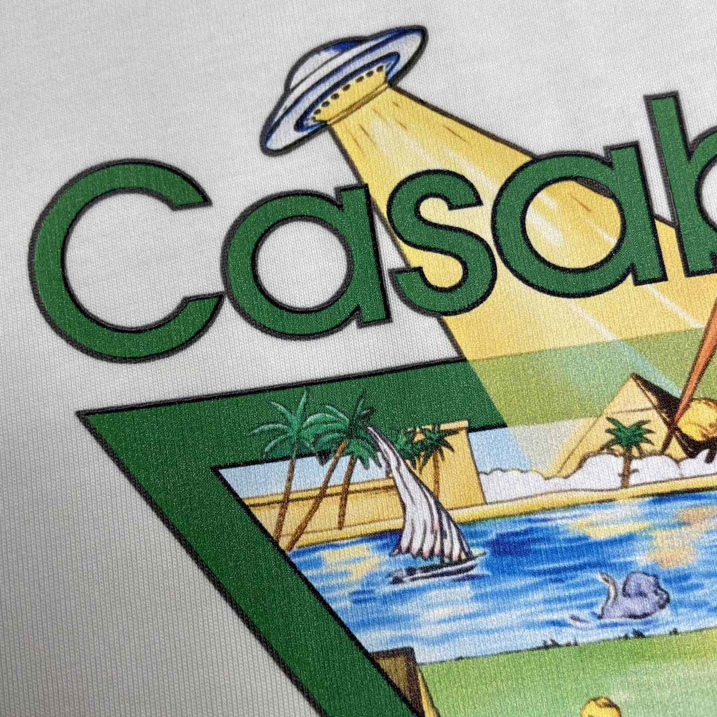 Casablanca White Tennis Club Icon Pyramid Abduction Short Sleeve T‑Shirt C1167 - DesignerGu