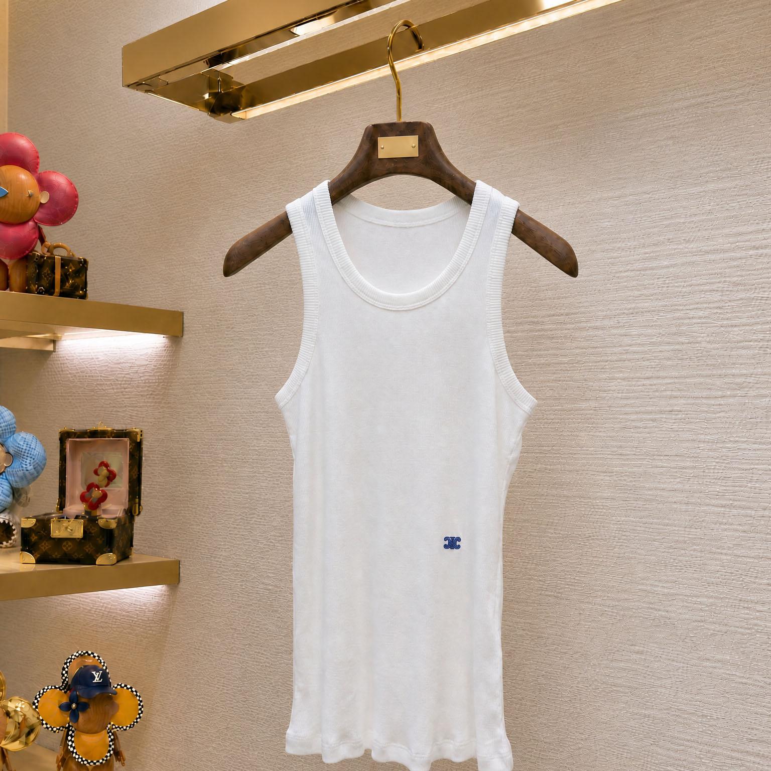Celine Tank Top In Ribbed Cotton Silk - DesignerGu