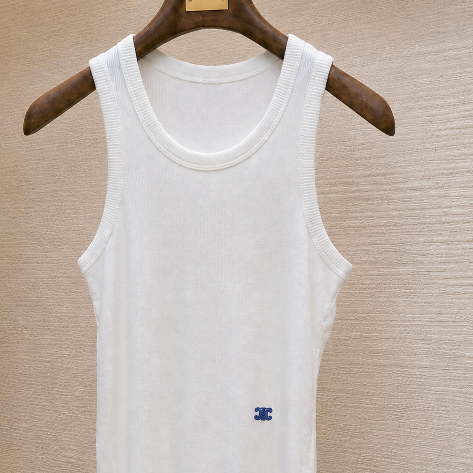 Celine Tank Top In Ribbed Cotton Silk - DesignerGu