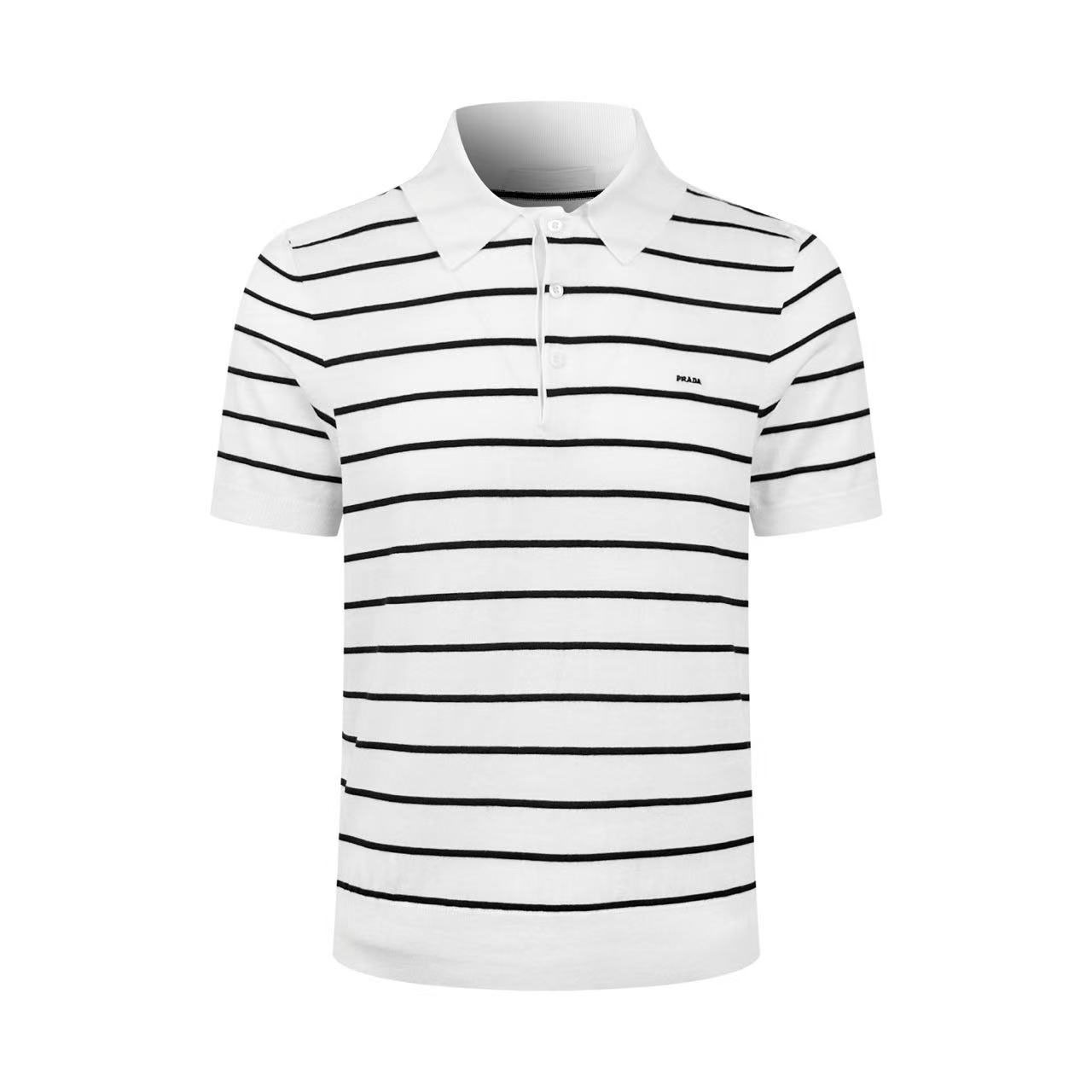 Prada Short-Sleeved Striped Cotton Polo Shirt - DesignerGu