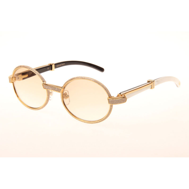 Cartier CT 7550178 Full Diamond White Mix Black Buffalo Sunglasses In Gold Brown - DesignerGu