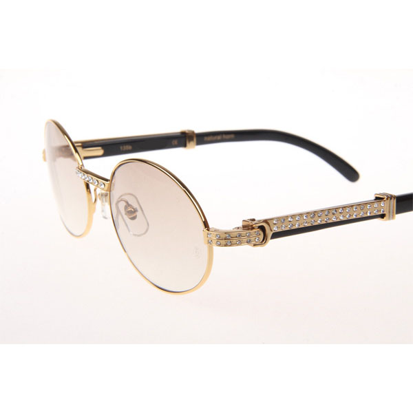 Cartier CT 7550178 Diamond Black Buffalo Sunglasses In Gold Gradient Brown - DesignerGu