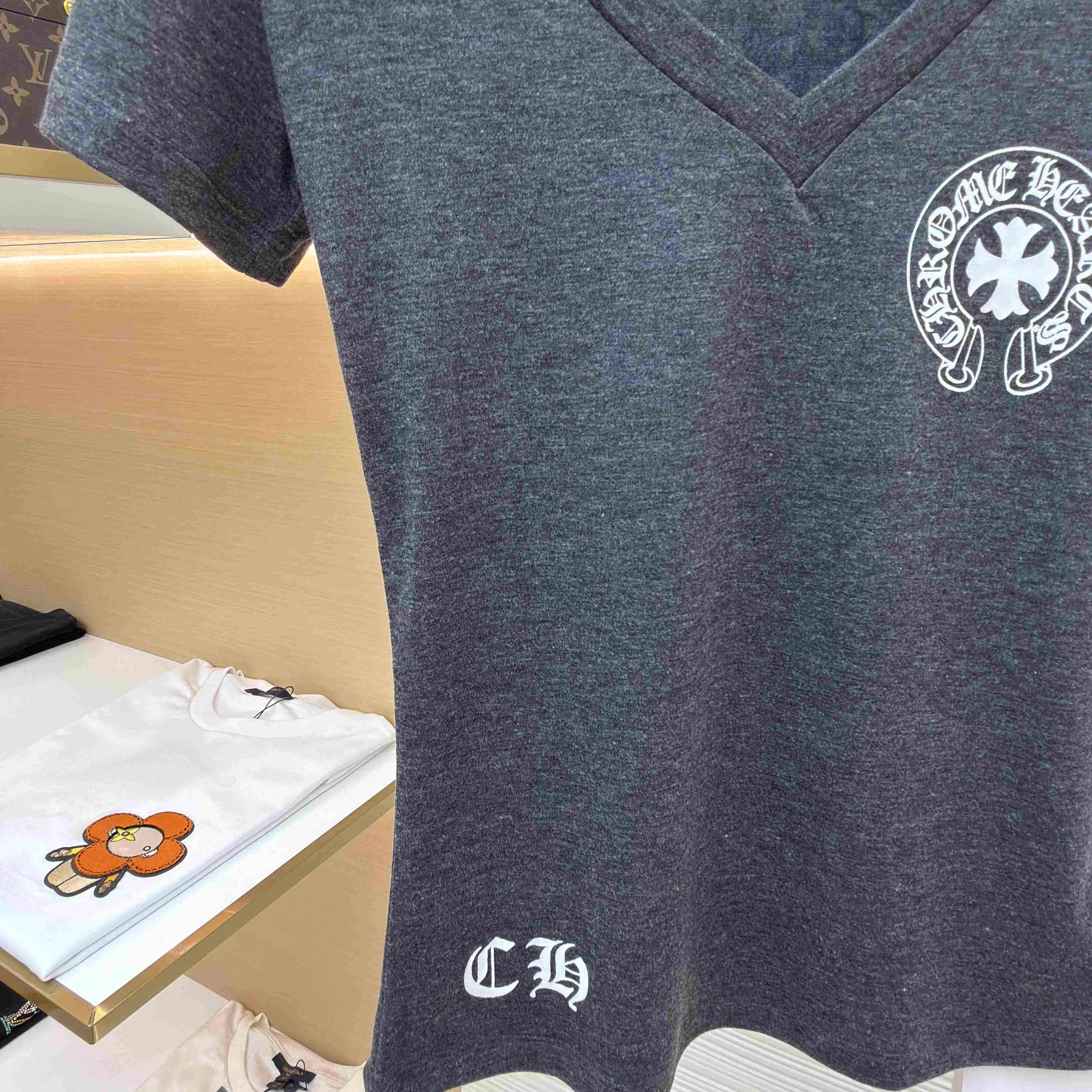Chrome Hearts V-Neck T-Shirt 'Grey' - DesignerGu