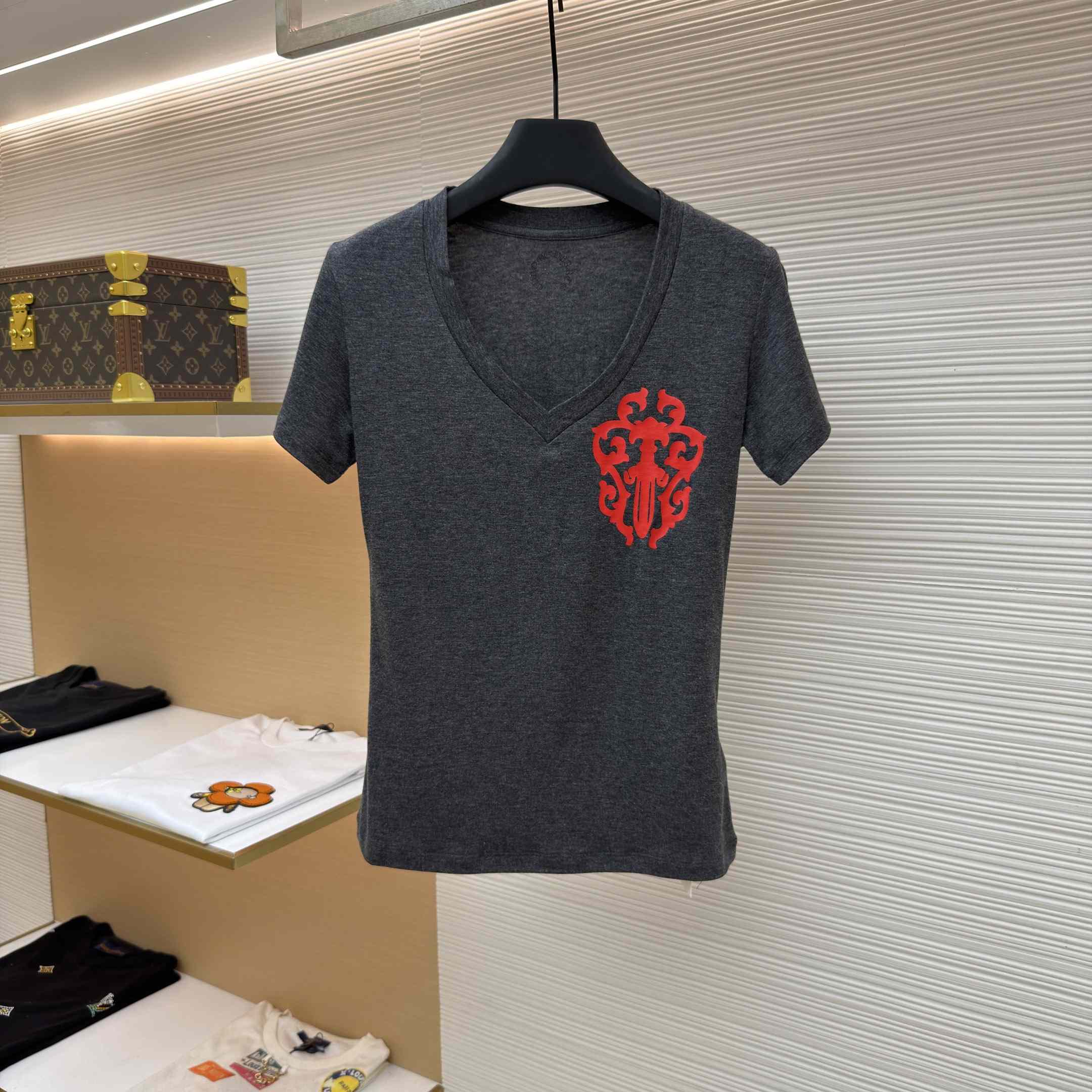 Chrome Hearts V-Neck T-Shirt 'Grey' - DesignerGu