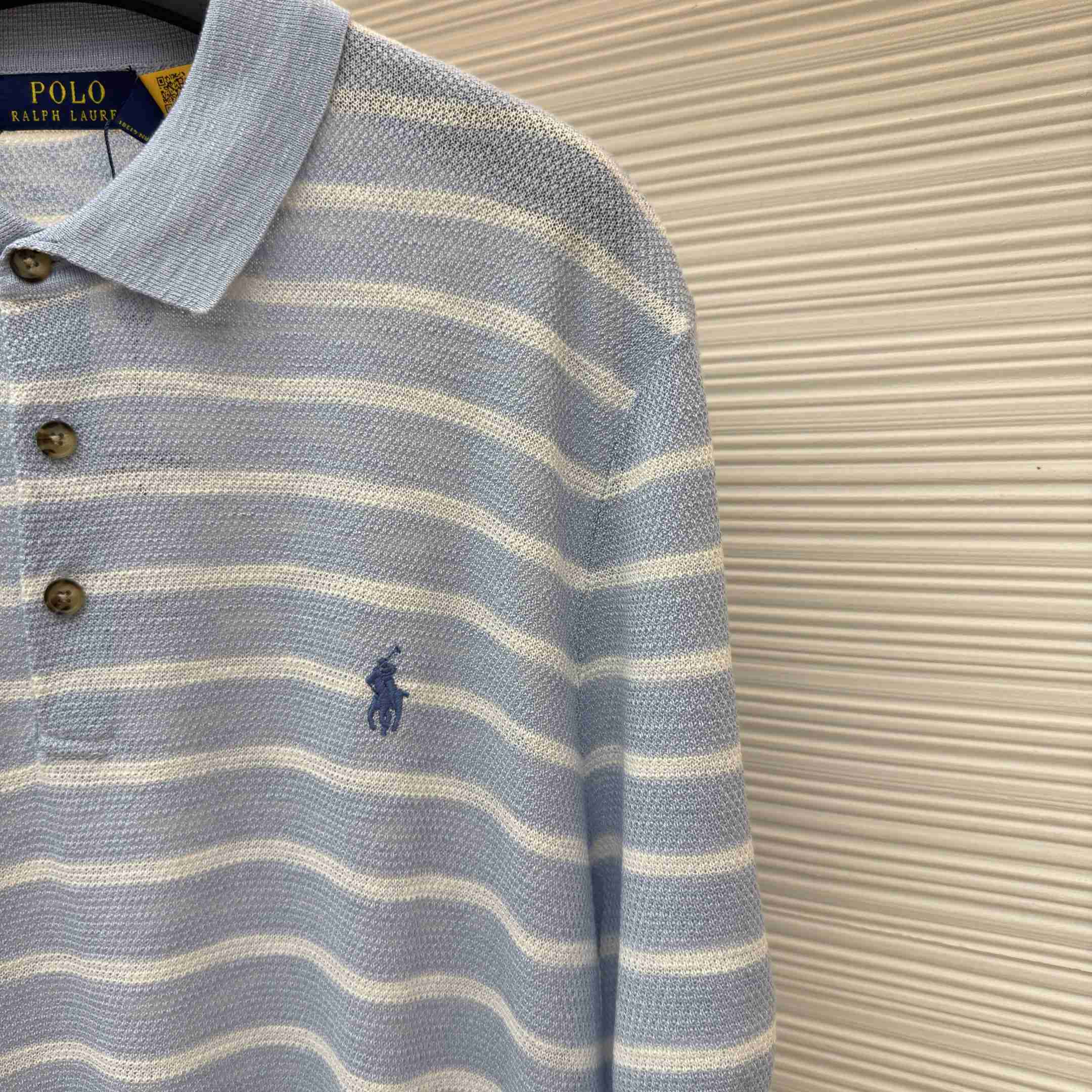Ralph Lauren Striped Cotton-Linen Polo Sweater - DesignerGu