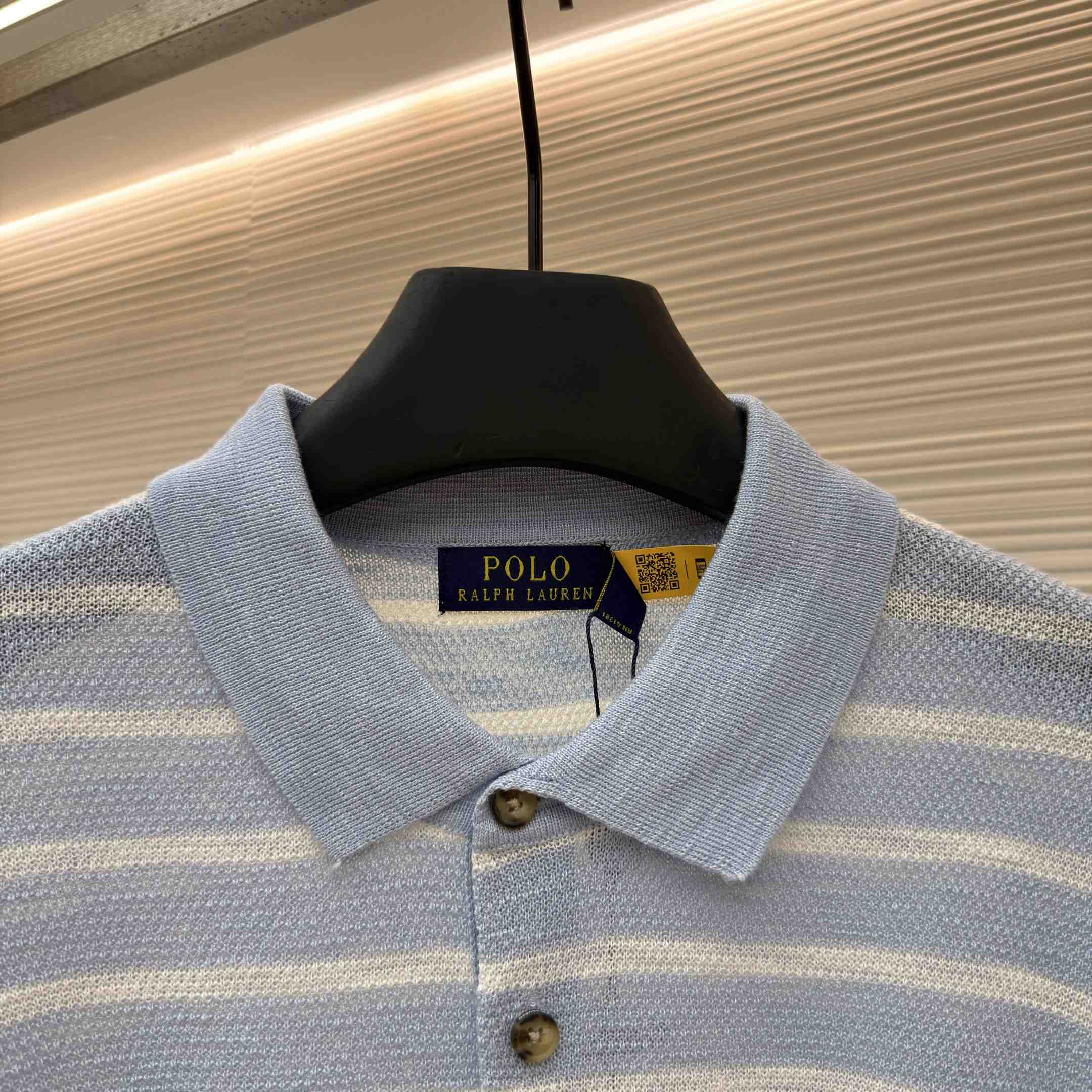 Ralph Lauren Striped Cotton-Linen Polo Sweater - DesignerGu