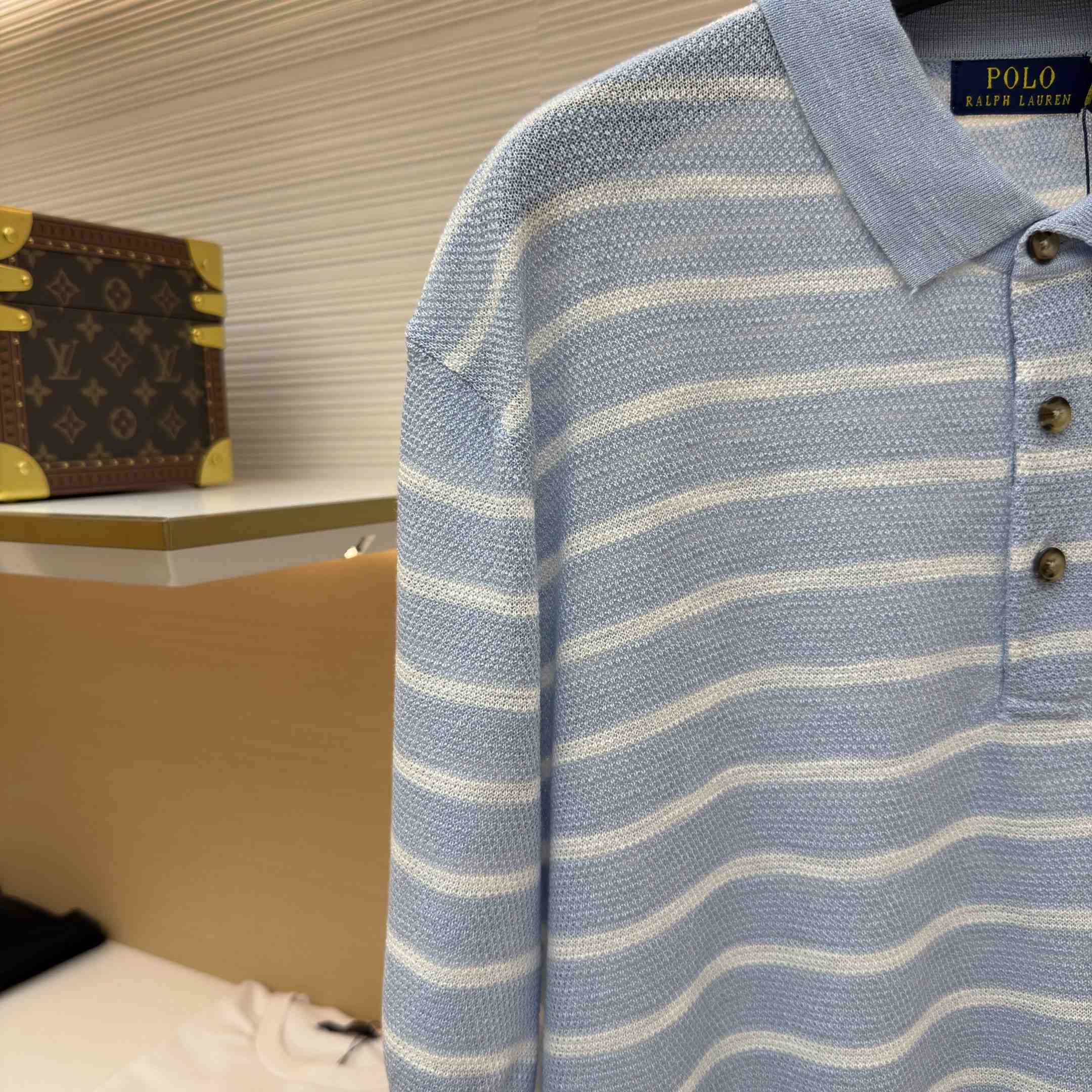 Ralph Lauren Striped Cotton-Linen Polo Sweater - DesignerGu