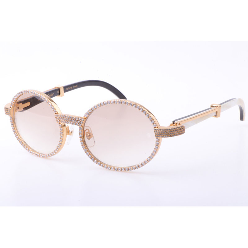 Cartier CT 7550178 New Full Diamond White Mix Black Buffalo Sunglasses In Gold Brown - DesignerGu