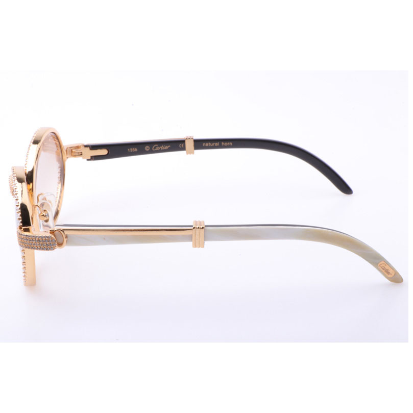 Cartier CT 7550178 New Full Diamond White Mix Black Buffalo Sunglasses In Gold Brown - DesignerGu