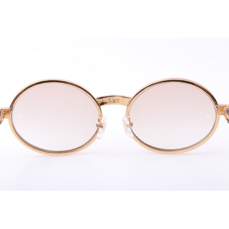 Cartier CT 7550178 New Full Diamond White Mix Black Buffalo Sunglasses In Gold Brown - DesignerGu