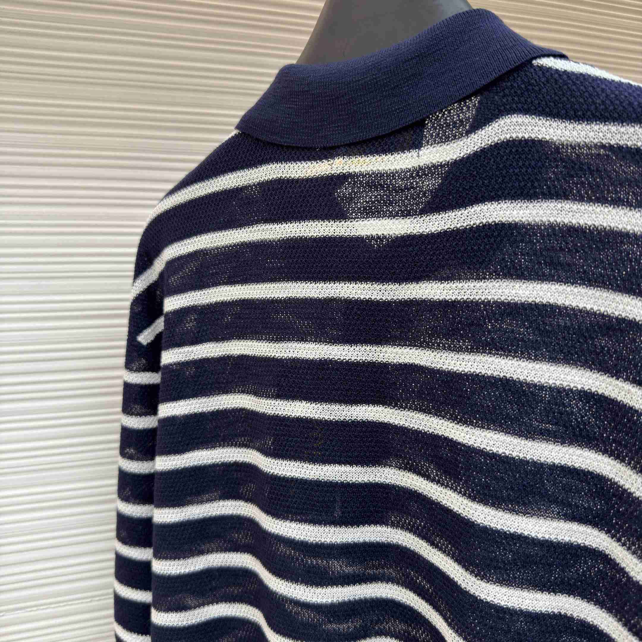 Ralph Lauren Striped Cotton-Linen Polo Sweater - DesignerGu