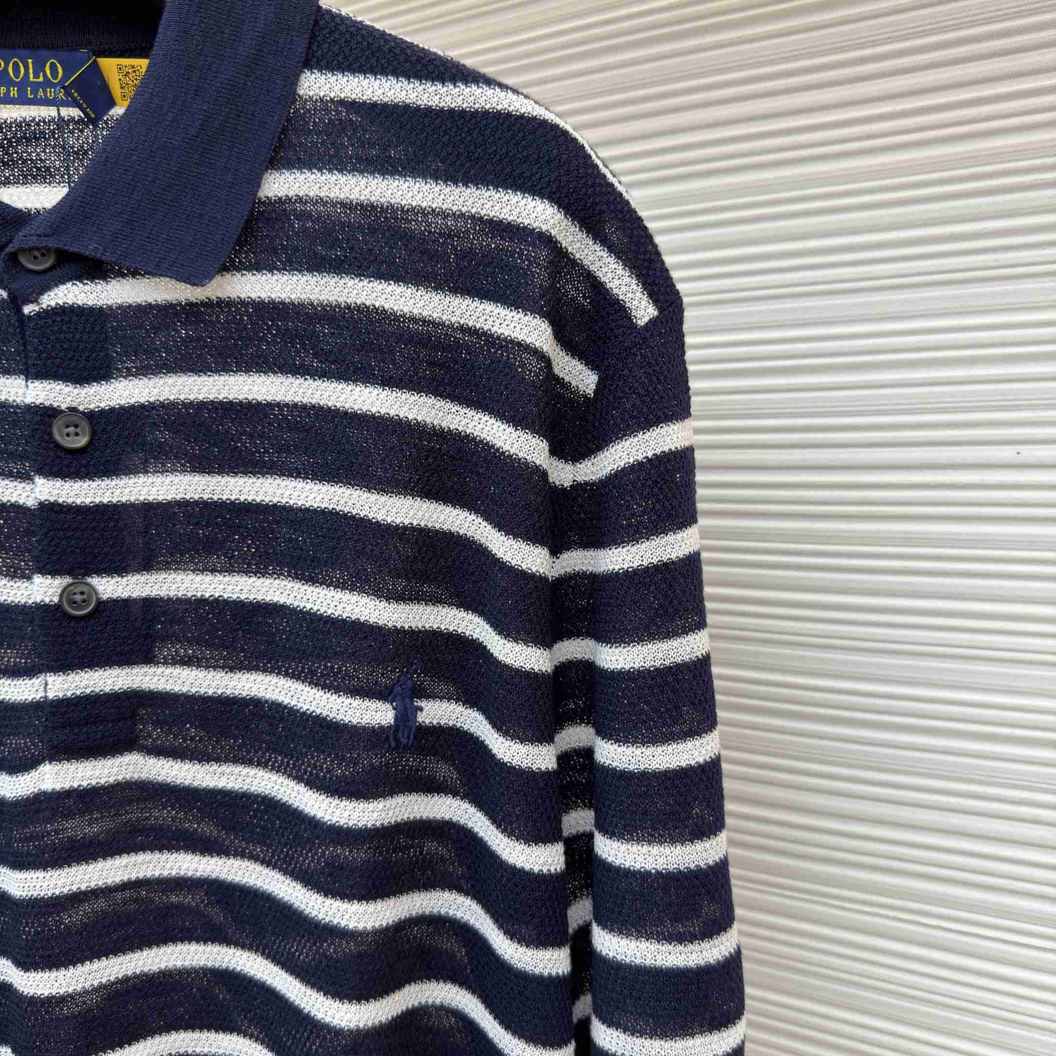 Ralph Lauren Striped Cotton-Linen Polo Sweater - DesignerGu