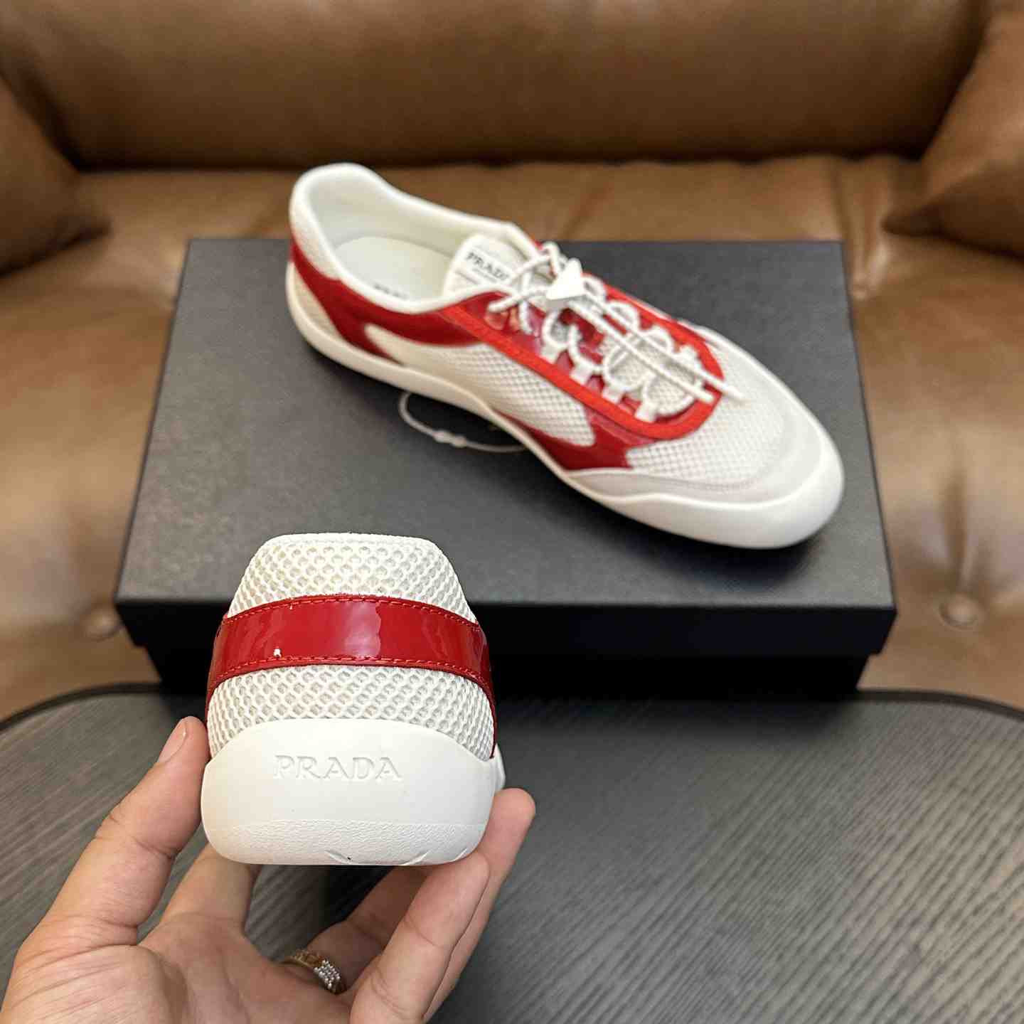 Prada Speedrock Patent Leather and Mesh Fabric Sneakers - DesignerGu