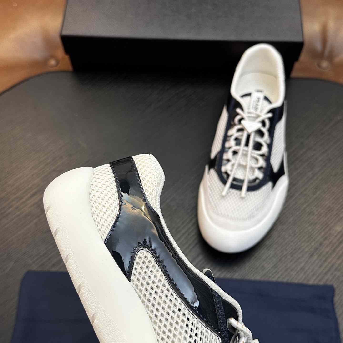 Prada Speedrock Patent Leather and Mesh Fabric Sneakers - DesignerGu