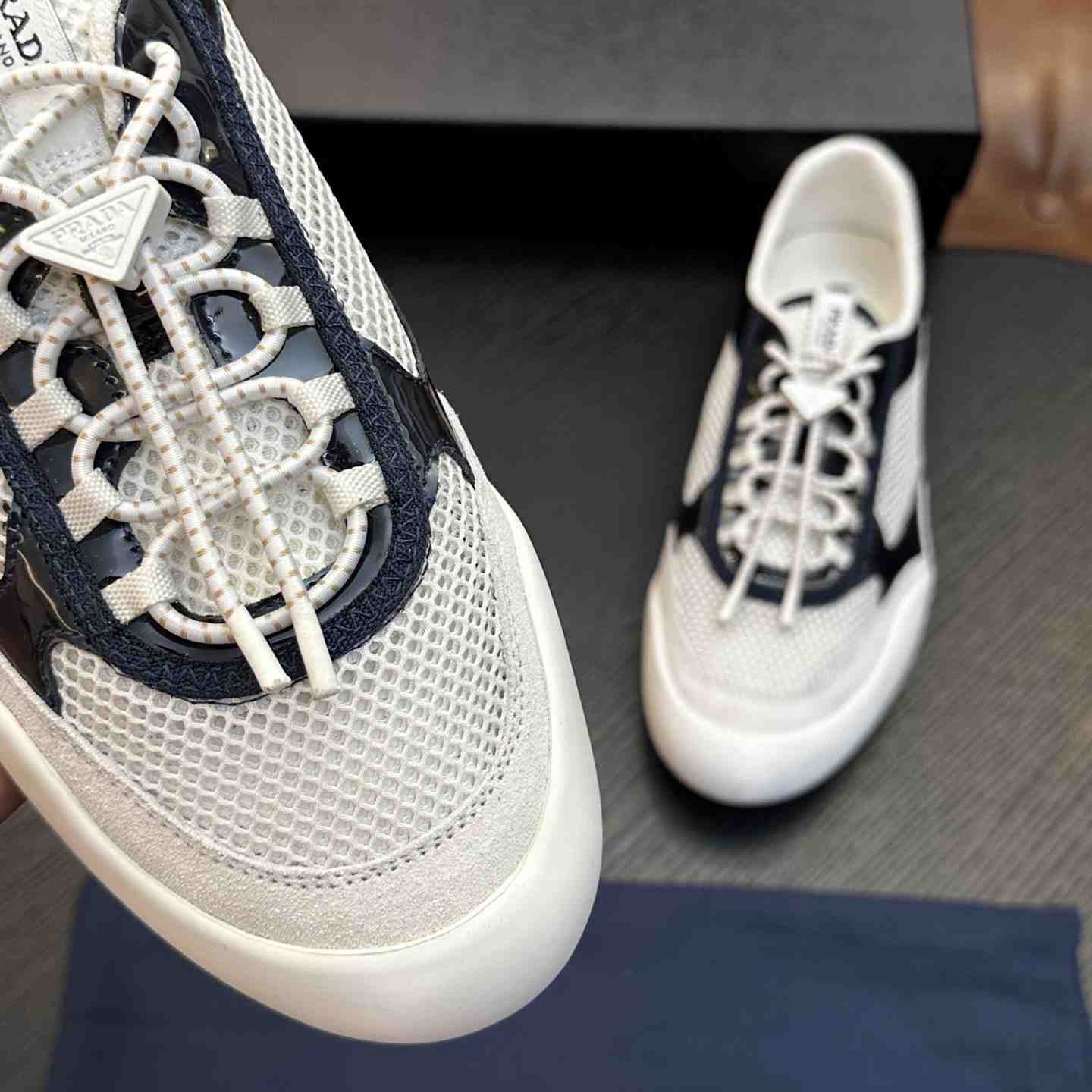 Prada Speedrock Patent Leather and Mesh Fabric Sneakers - DesignerGu
