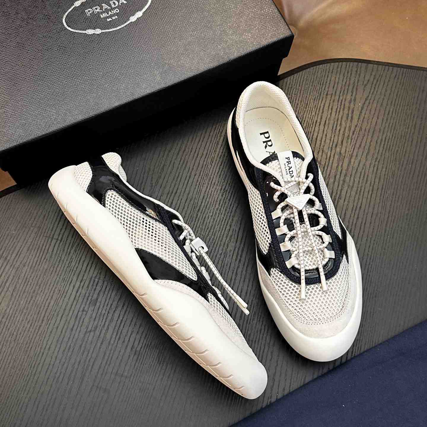 Prada Speedrock Patent Leather and Mesh Fabric Sneakers - DesignerGu