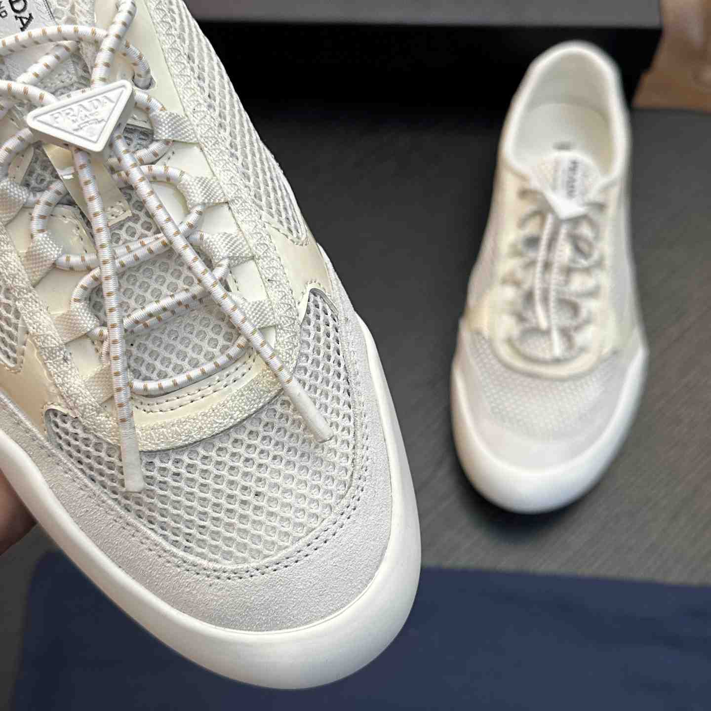 Prada Speedrock Patent Leather and Mesh Fabric Sneakers - DesignerGu