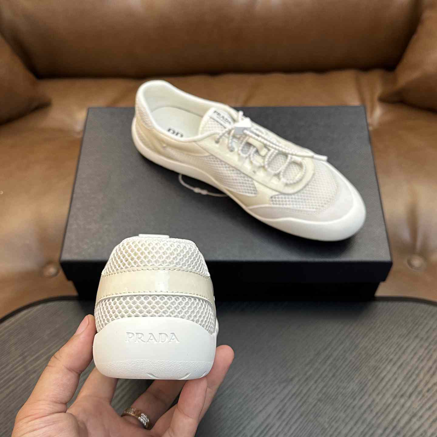 Prada Speedrock Patent Leather and Mesh Fabric Sneakers - DesignerGu