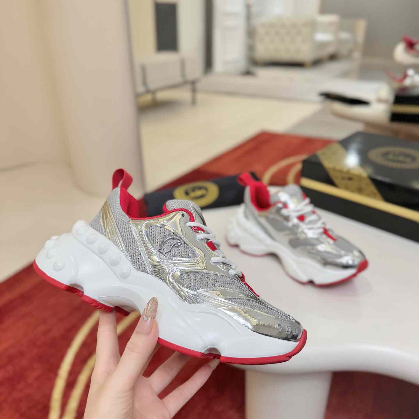 Christian Louboutin So Flo Patent Leather Sneakers - DesignerGu