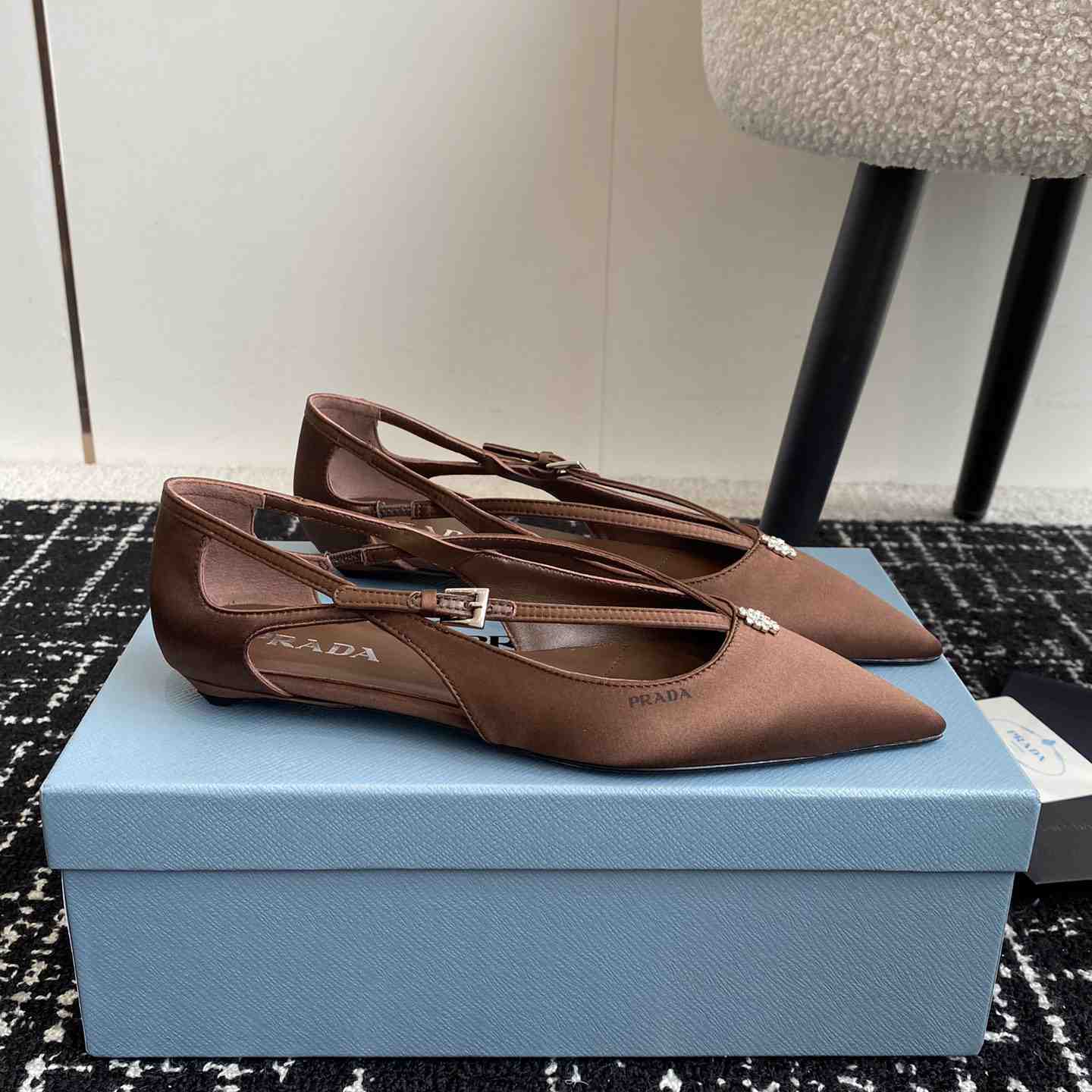 Prada Satin Crystal Embellishments Ballet Flats - DesignerGu