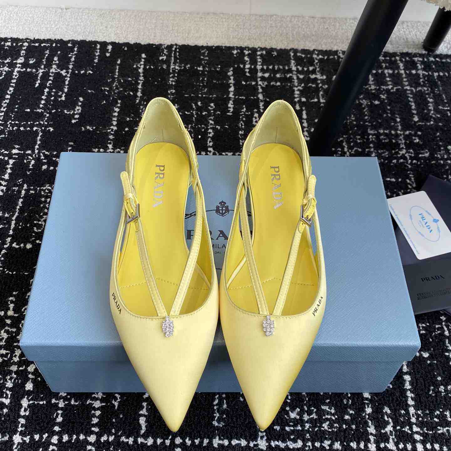 Prada Satin Crystal Embellishments Ballet Flats - DesignerGu