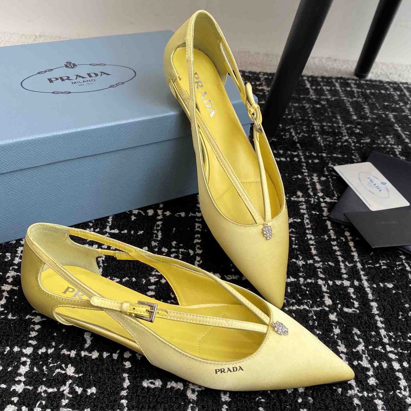 Prada Satin Crystal Embellishments Ballet Flats - DesignerGu