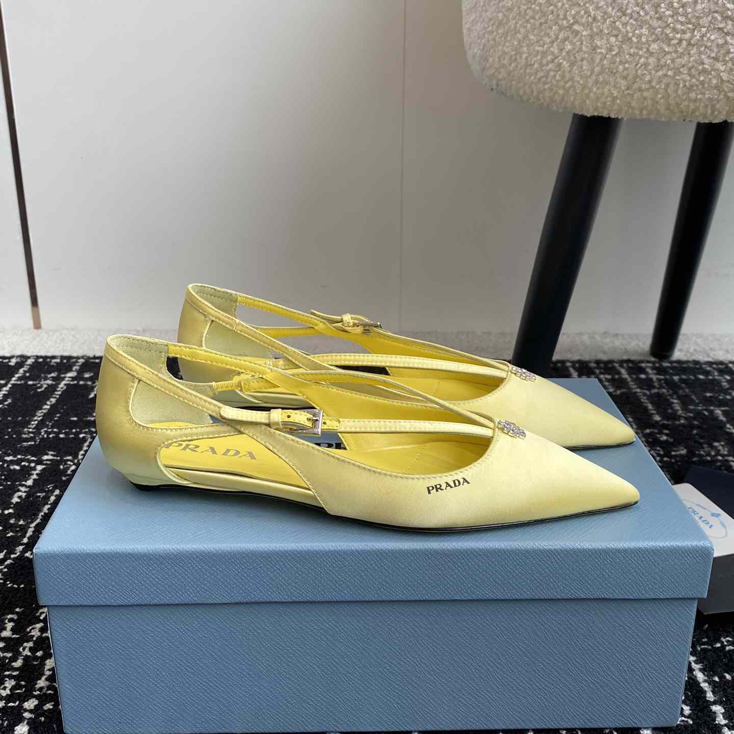 Prada Satin Crystal Embellishments Ballet Flats - DesignerGu