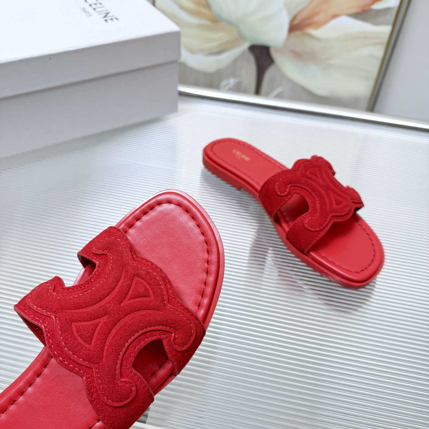 Celine Marina Triomphe Mule In Suede Calfskin - DesignerGu