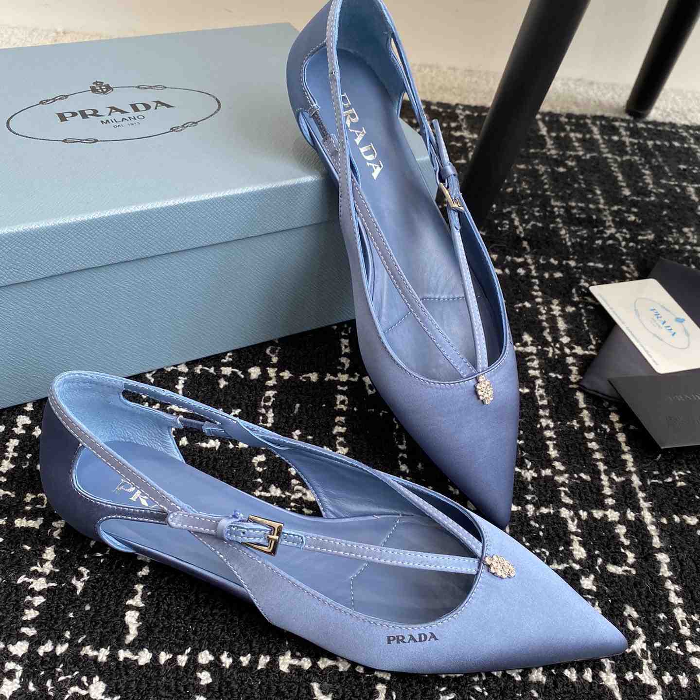 Prada Satin Crystal Embellishments Ballet Flats - DesignerGu