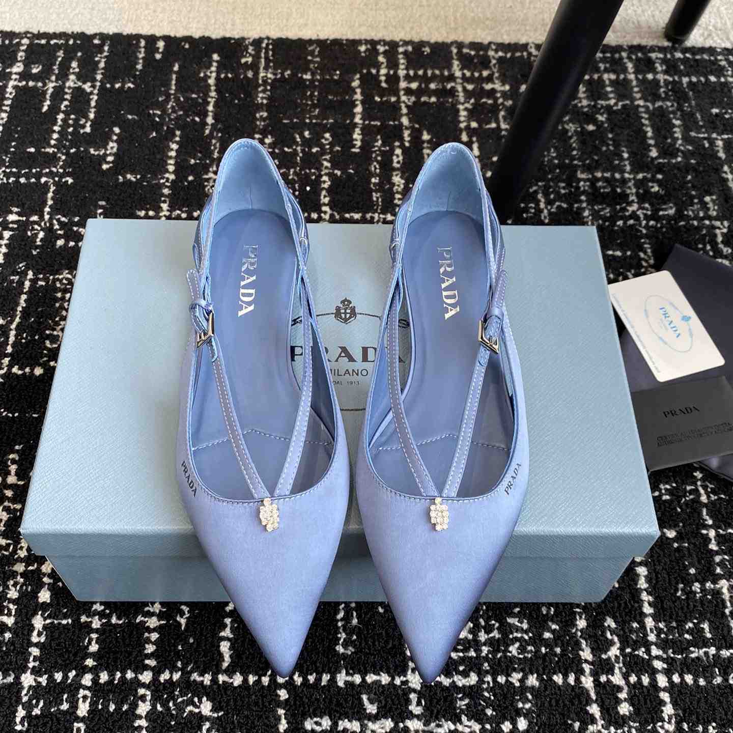 Prada Satin Crystal Embellishments Ballet Flats - DesignerGu