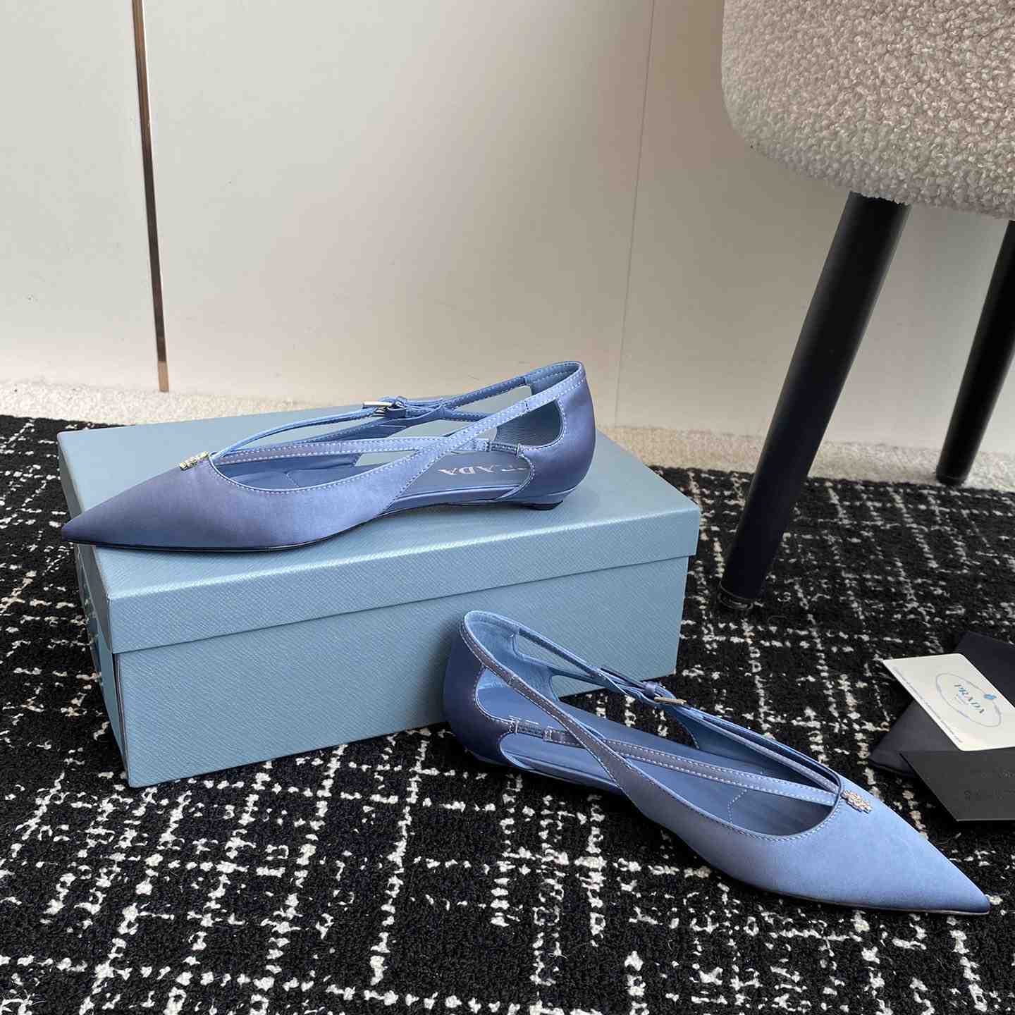 Prada Satin Crystal Embellishments Ballet Flats - DesignerGu