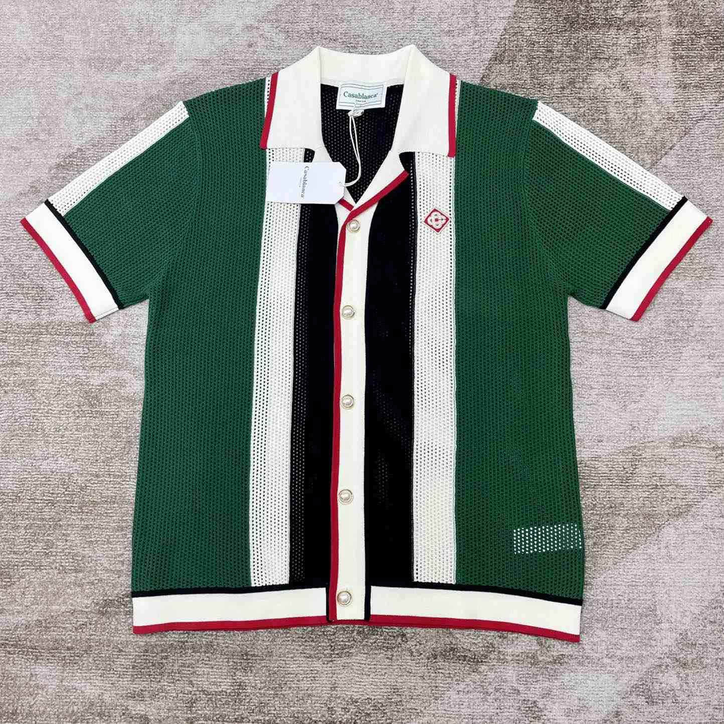 Casablanca Striped Mesh Shirt 'Green/White Stripe' D0049 - DesignerGu