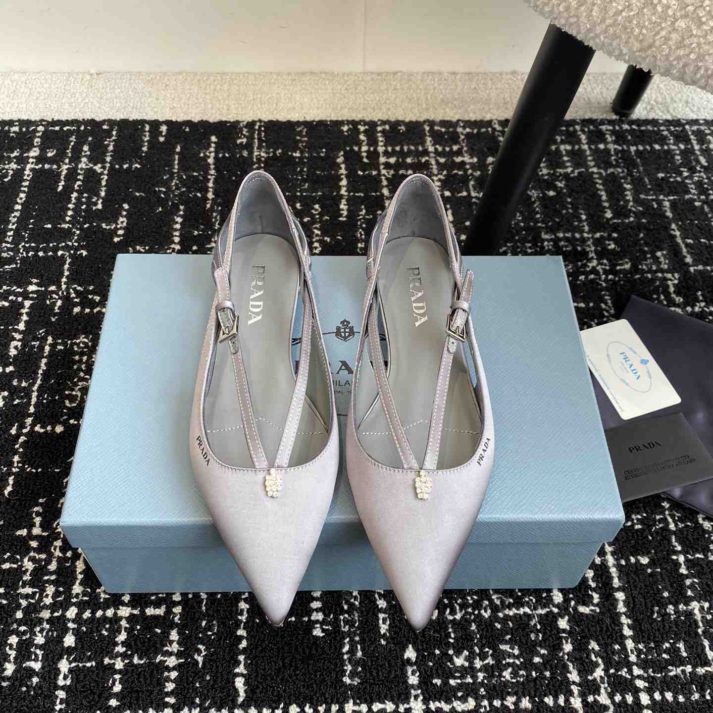 Prada Satin Crystal Embellishments Ballet Flats - DesignerGu