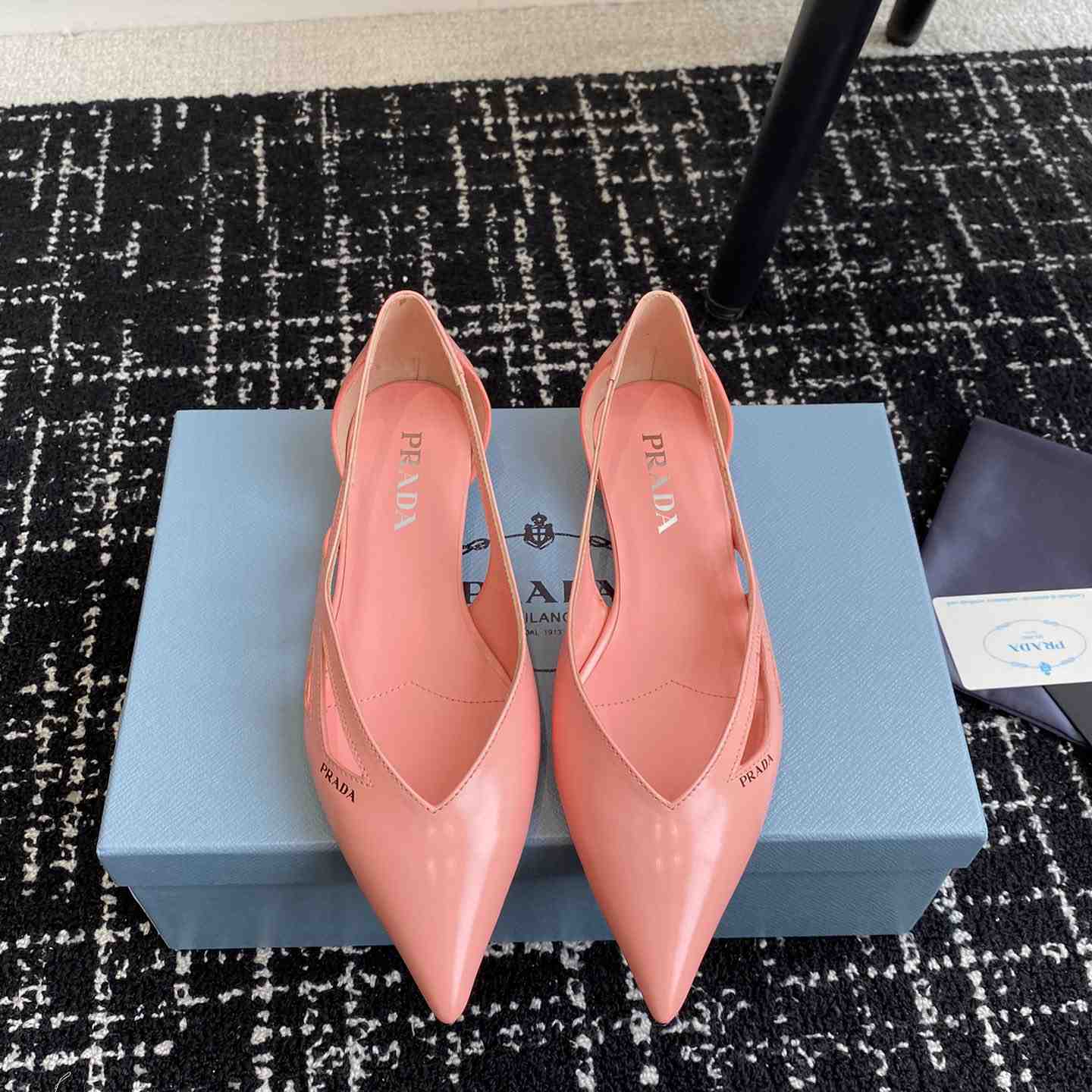 Prada Leather Cutout Ballerina Shoes - DesignerGu