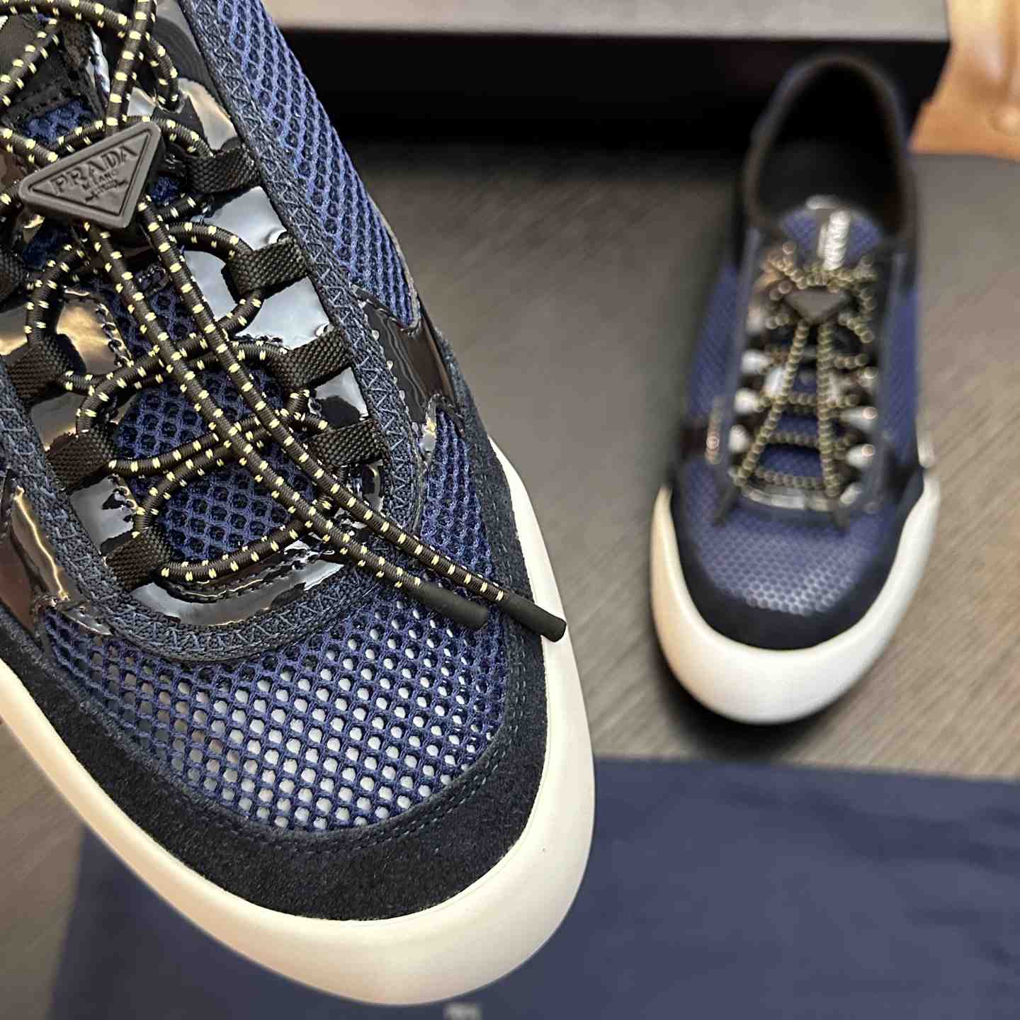 Prada Speedrock Patent Leather and Mesh Fabric Sneakers - DesignerGu