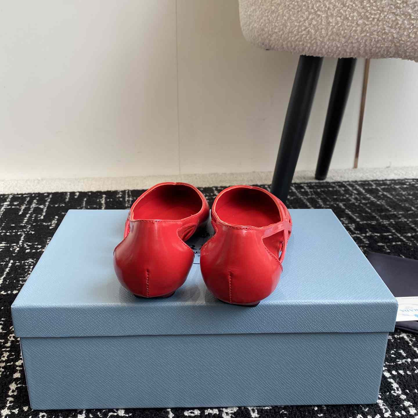 Prada Leather Cutout Ballerina Shoes - DesignerGu
